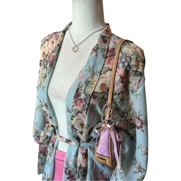 Y2K Vintage Victoria’s Secret Blue Coquette Floral Mesh Robe Size Small - Picture 5 of 12